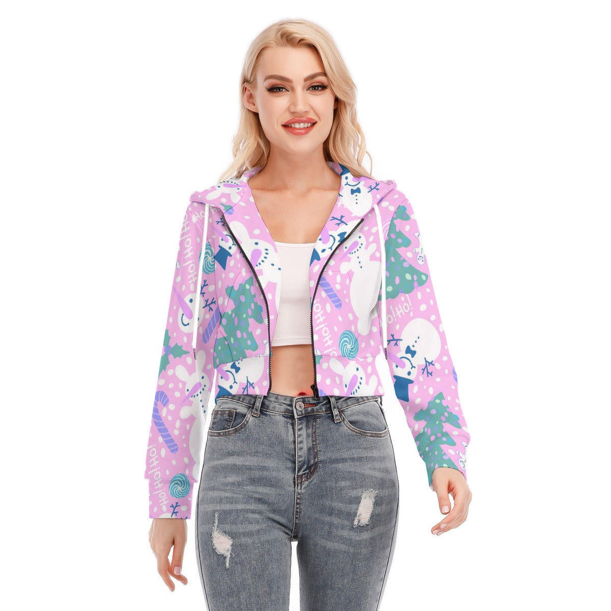 All-Over Print Women's Crop Top Hoodie With Zipper Closure