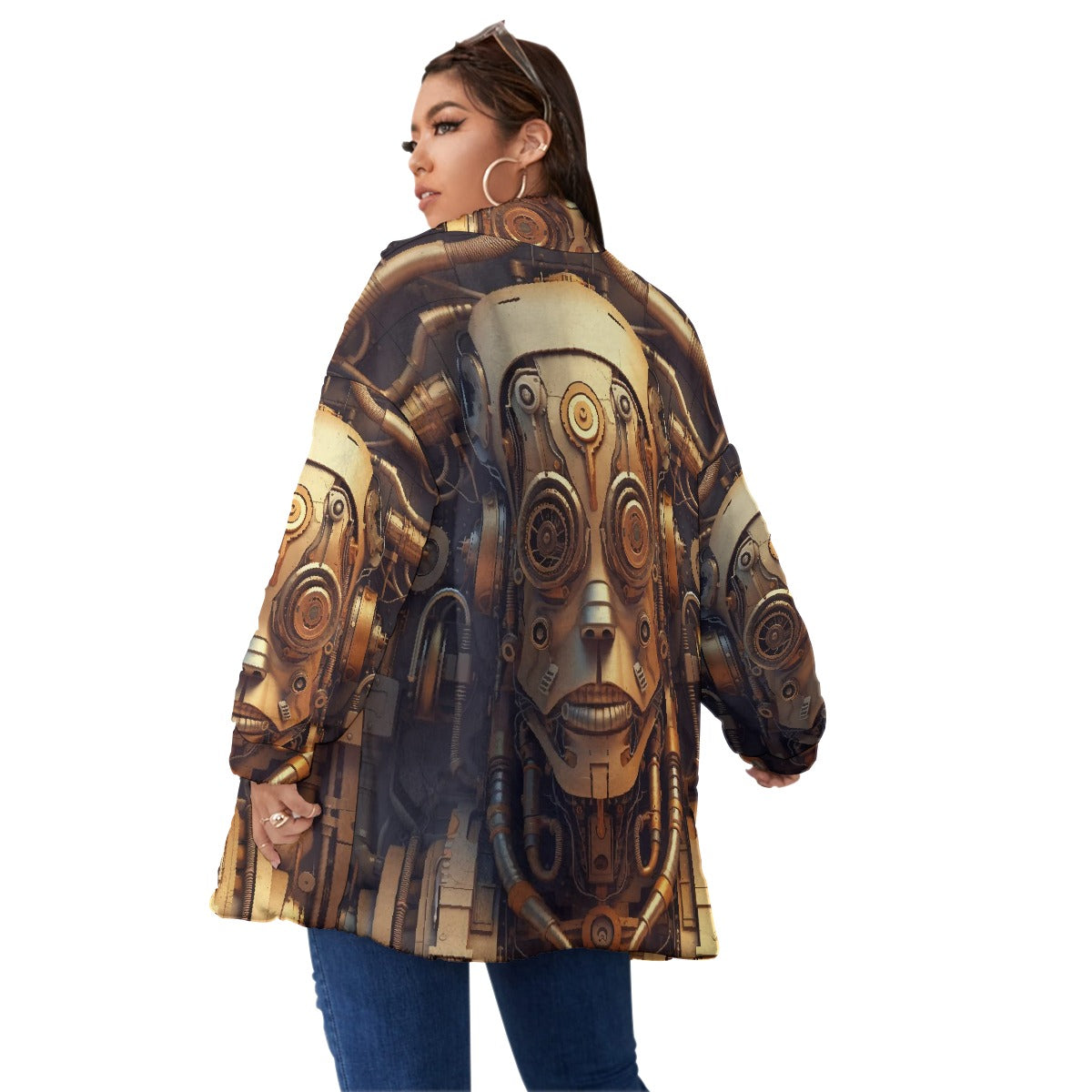 All-Over Print Unisex Borg Fleece Stand-up Collar Coat With Zipper Closure(Plus Size)