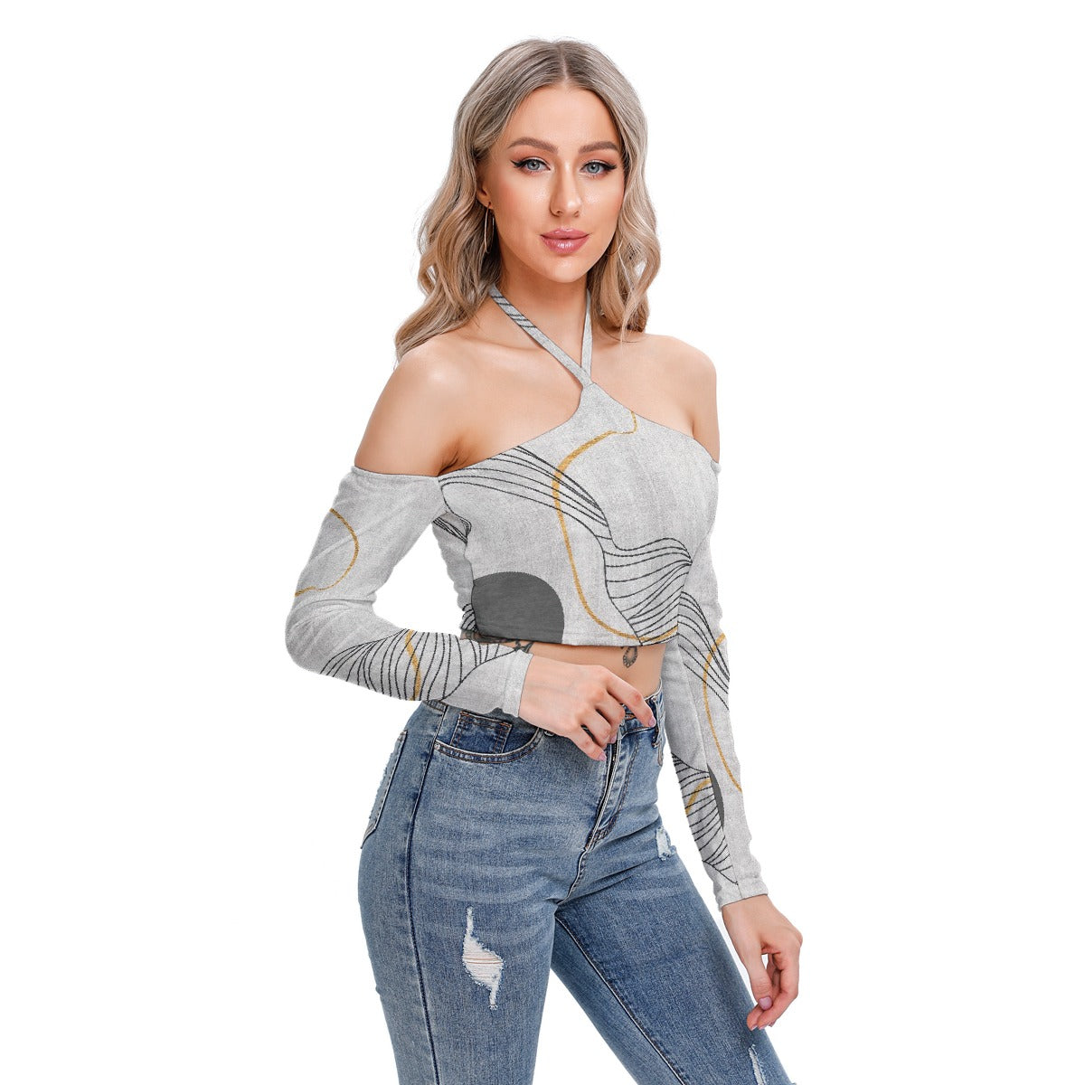All-Over Print Women's Halter Lace-up Top