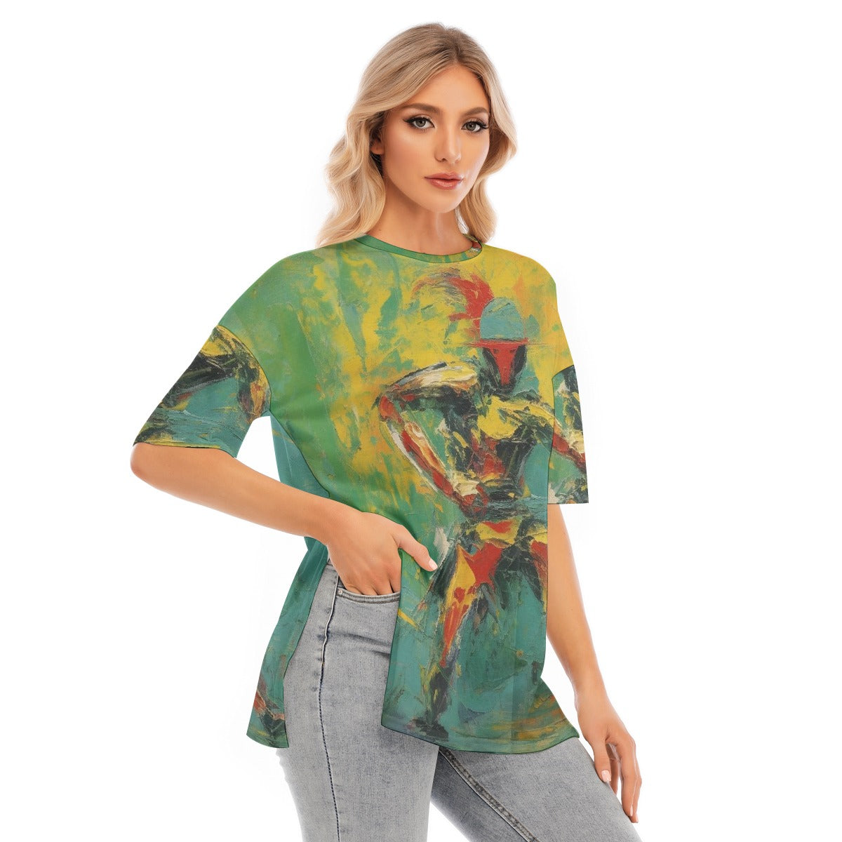 All-Over Print Women's Short Sleeves T-shirt With Hem Split