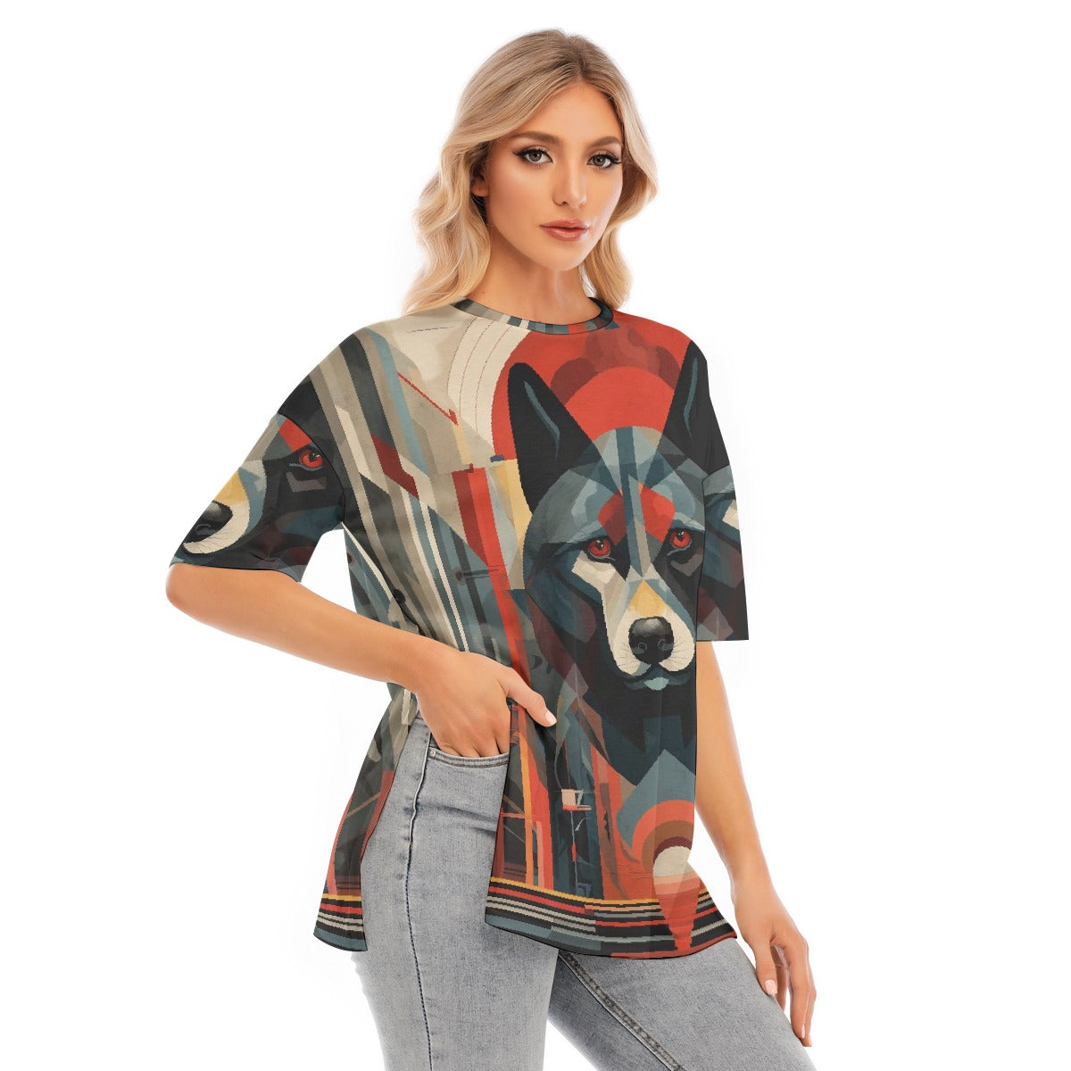 All-Over Print Women's Short Sleeves T-shirt With Hem Split