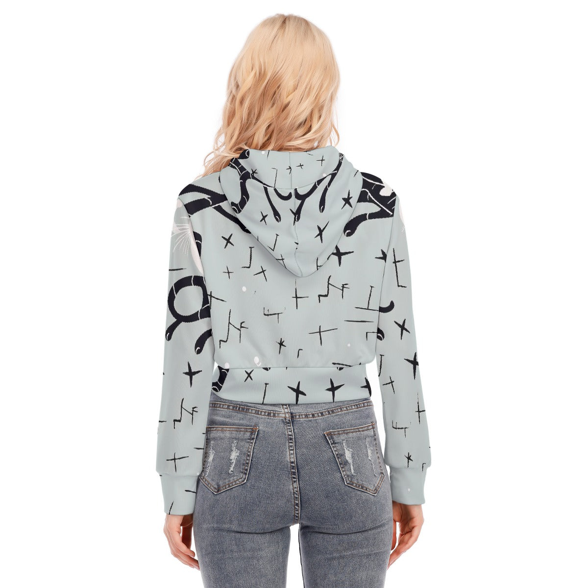 All-Over Print Women's Crop Top Hoodie With Zipper Closure