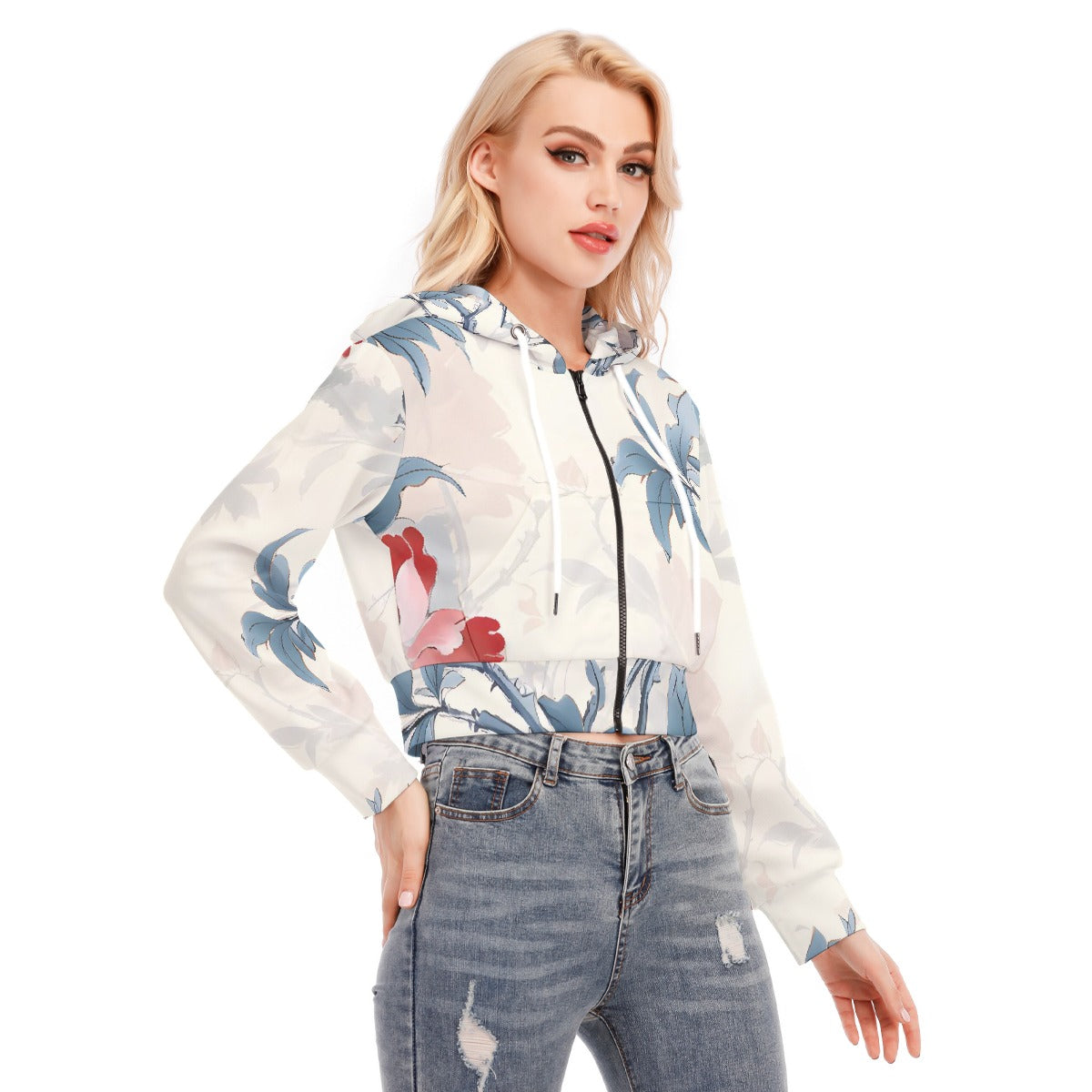 All-Over Print Women's Crop Top Hoodie With Zipper Closure