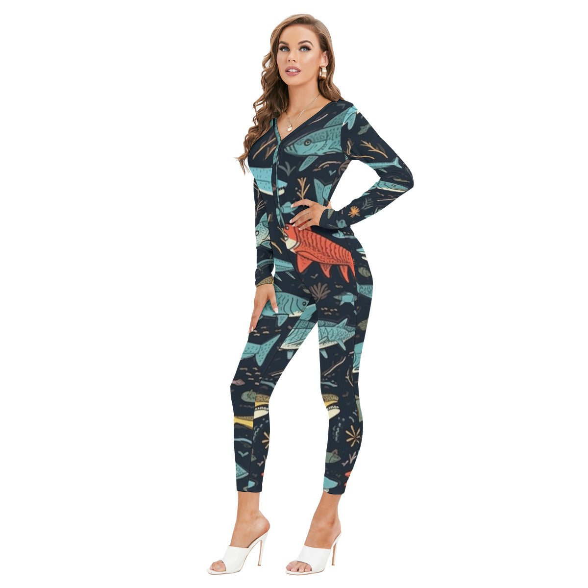 All-Over Print Women's Plunging Neck Jumpsuit