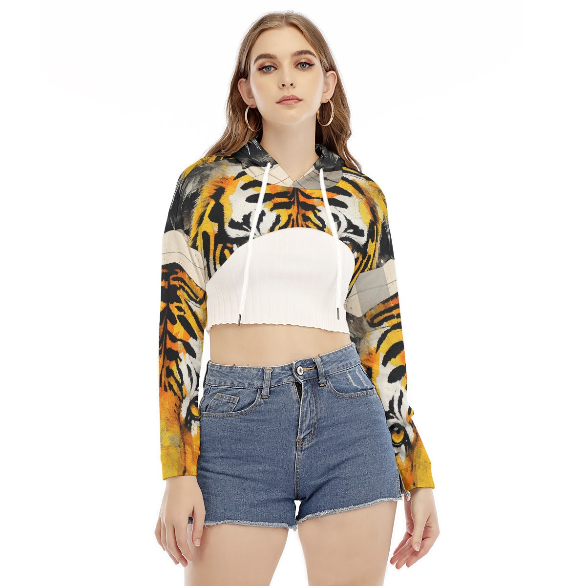 All-Over Print Women's Smock Short Hoodie With Long Sleeve