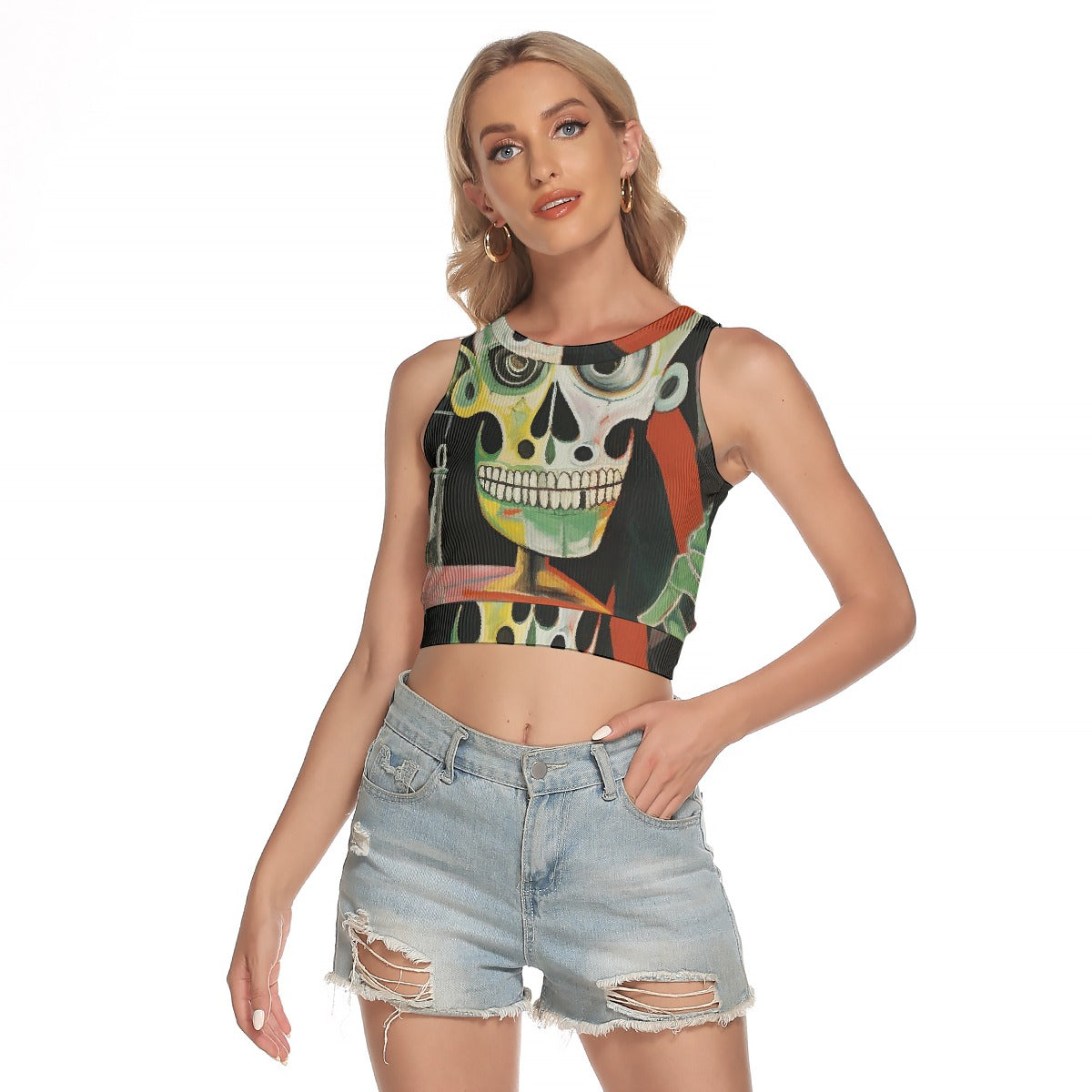 All-Over Print Women's Sleeveless Back Hollow Crop Top