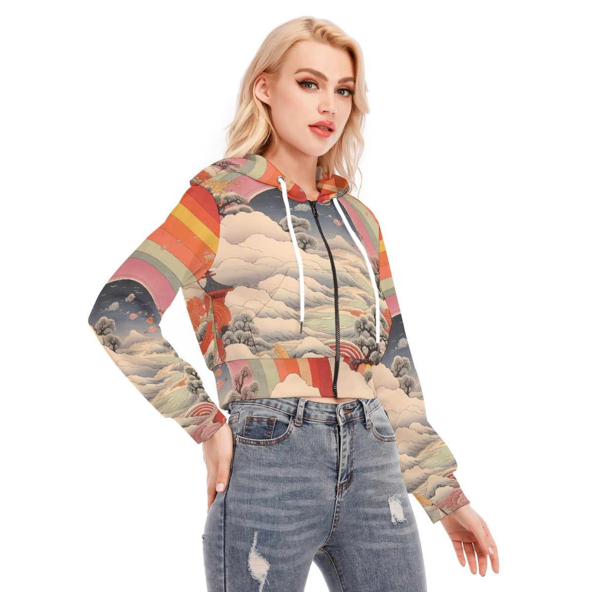 All-Over Print Women's Crop Top Hoodie With Zipper Closure