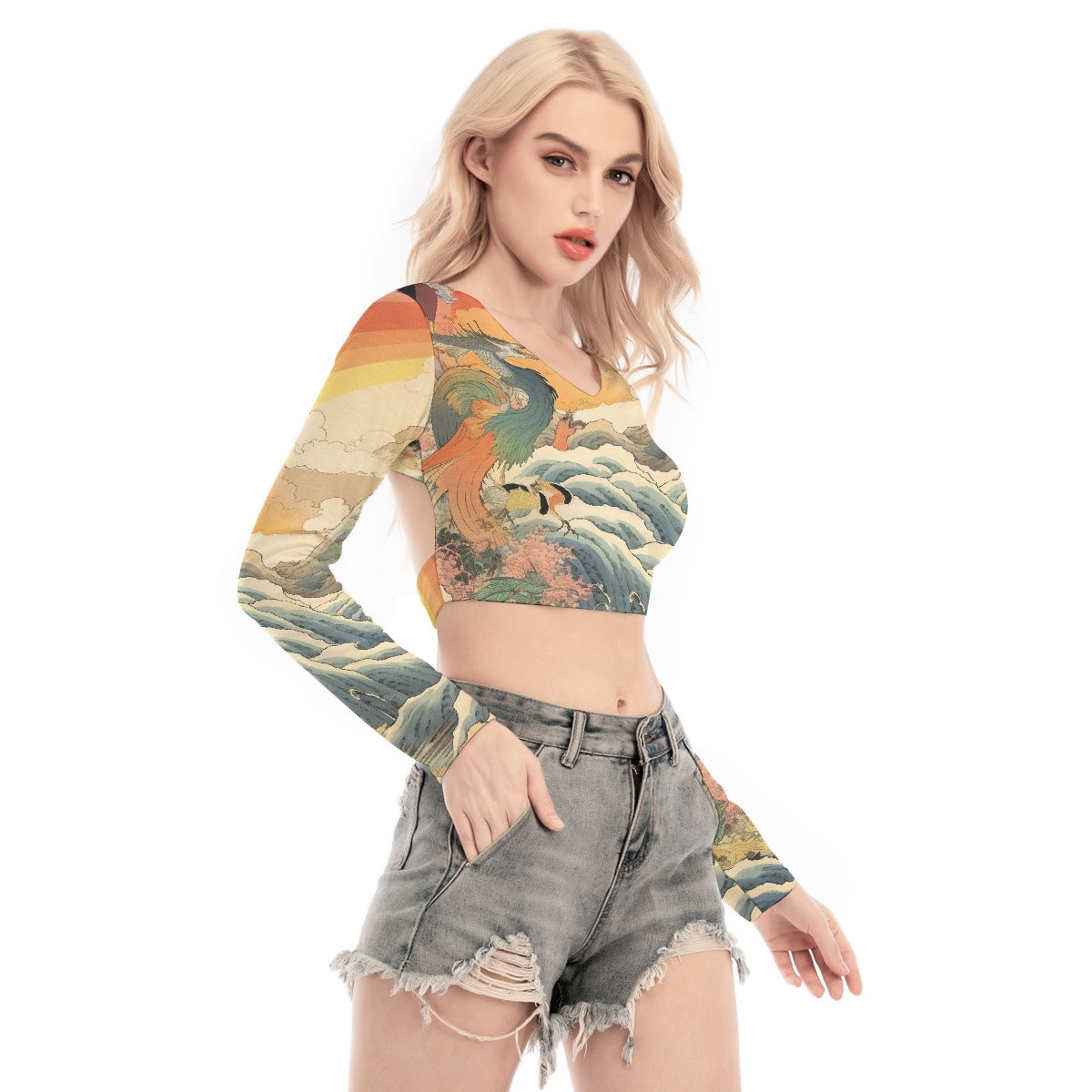 All-Over Print Women's Back Hollow T-shirt With Strap