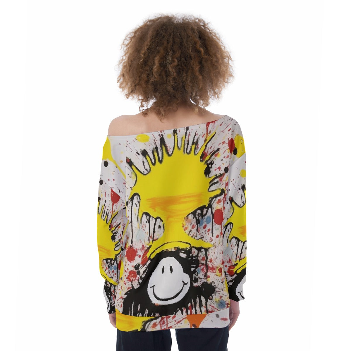 All-Over Print Oversized Women's Off-Shoulder Sweatshirt