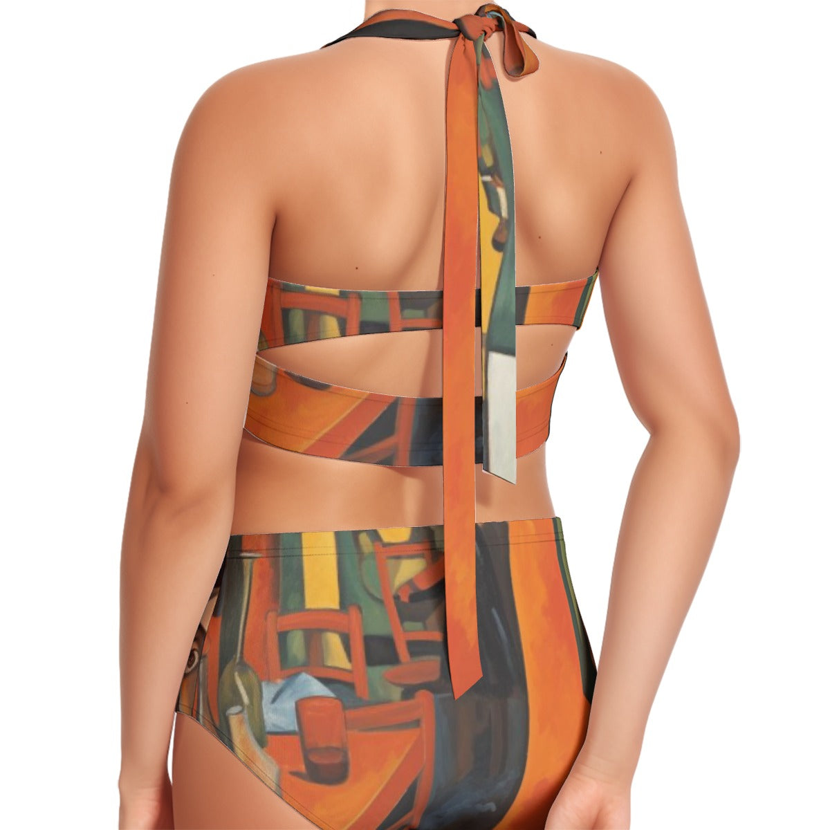 All-Over Print Women's Swimsuit Set With Halter
