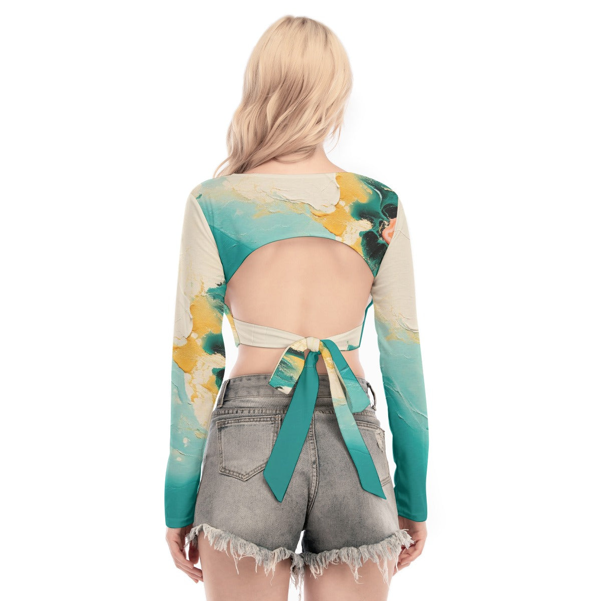 All-Over Print Women's Back Hollow T-shirt With Strap