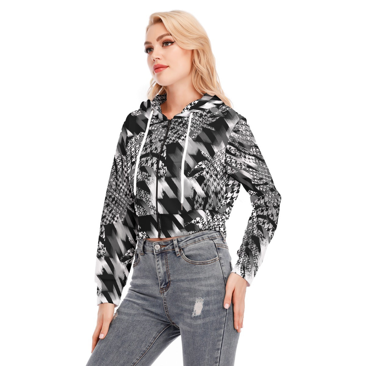 All-Over Print Women's Crop Top Hoodie With Zipper Closure