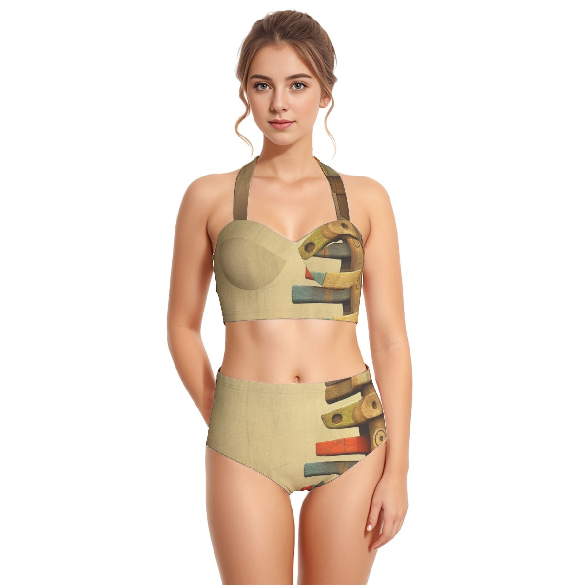All-Over Print Women's Swimsuit Set With Halter