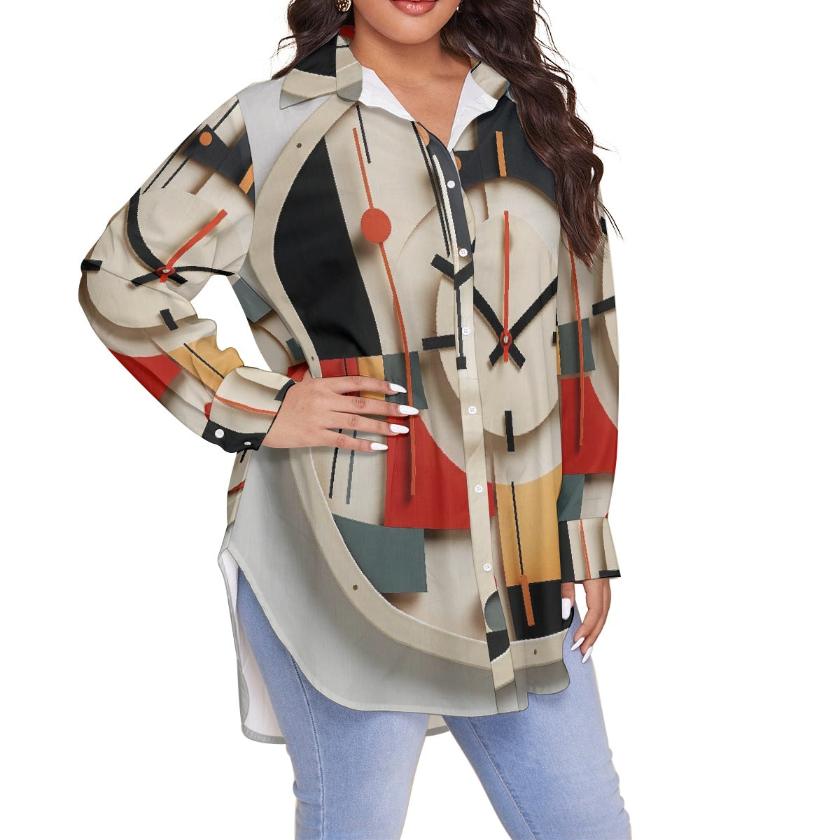 All-Over Print Women's Shirt With Long Sleeve(Plus Size)
