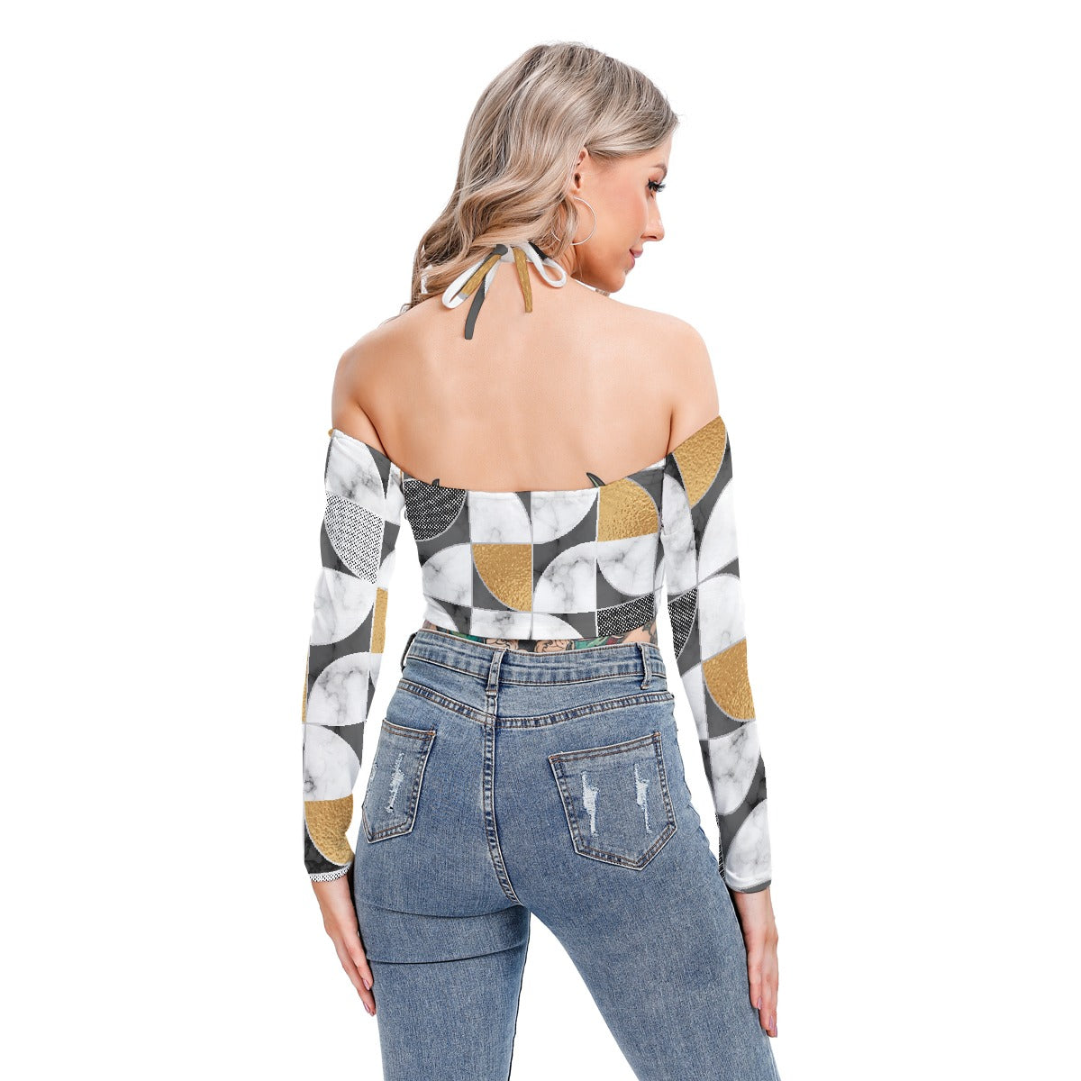 All-Over Print Women's Halter Lace-up Top