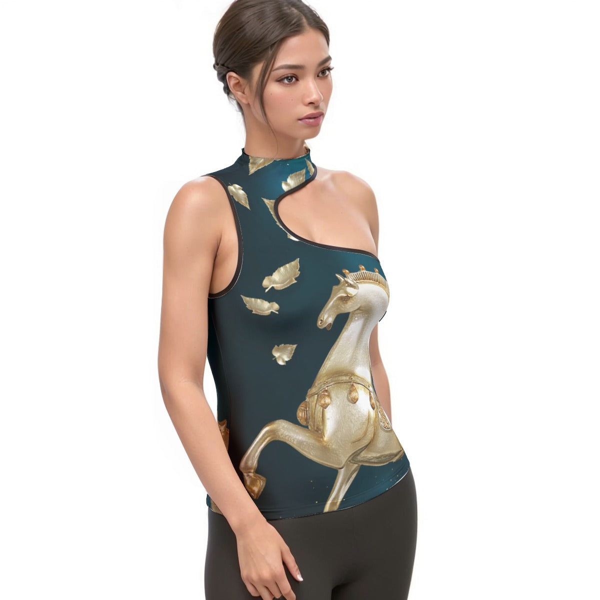 All-Over Print Women's Halter Sleeveless Asymmetrical Tank Top