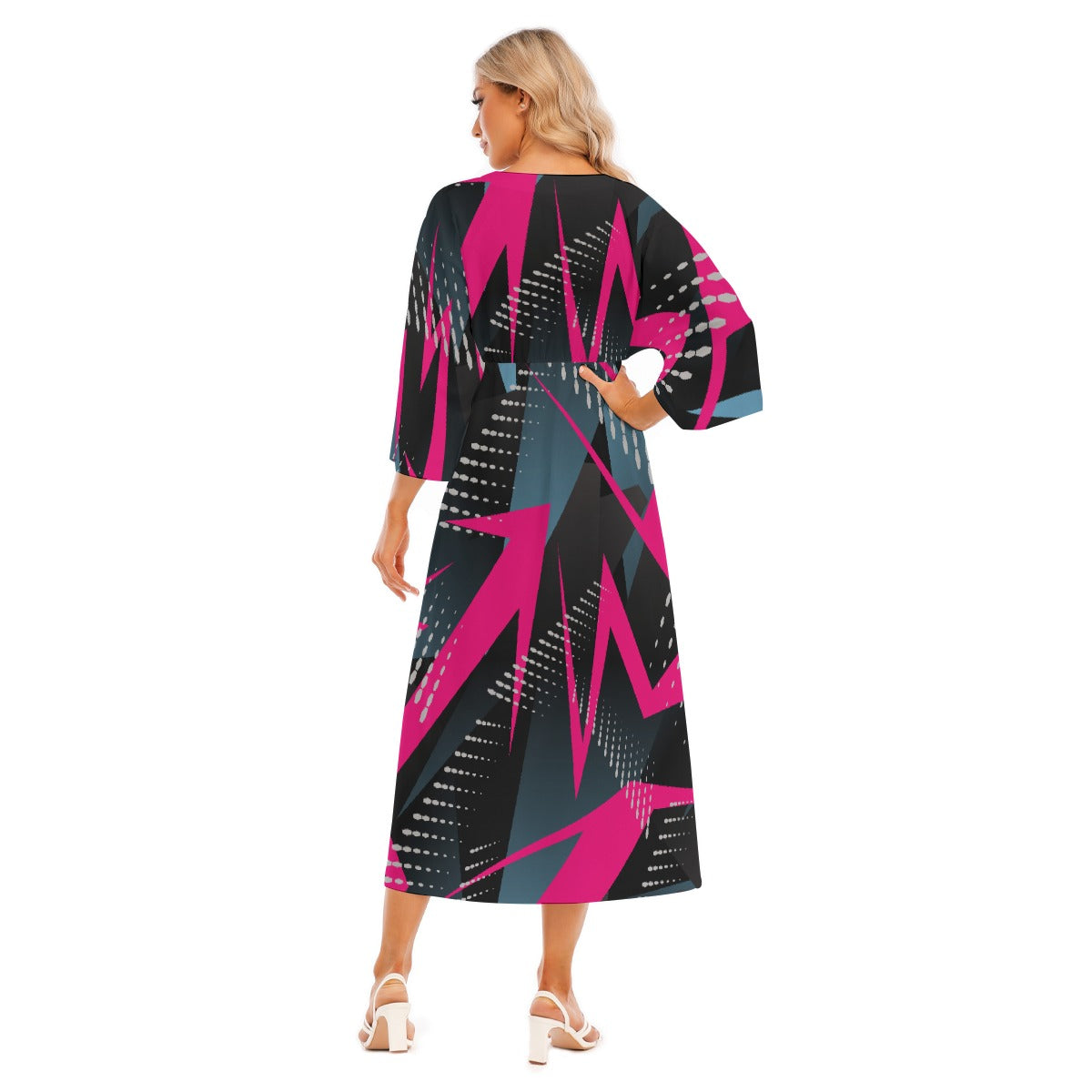 All-Over Print Women's Mid-Sleeve Long Dress