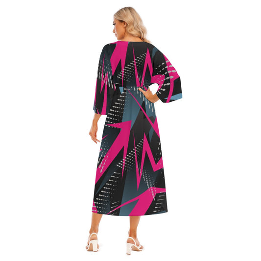 All-Over Print Women's Mid-Sleeve Long Dress