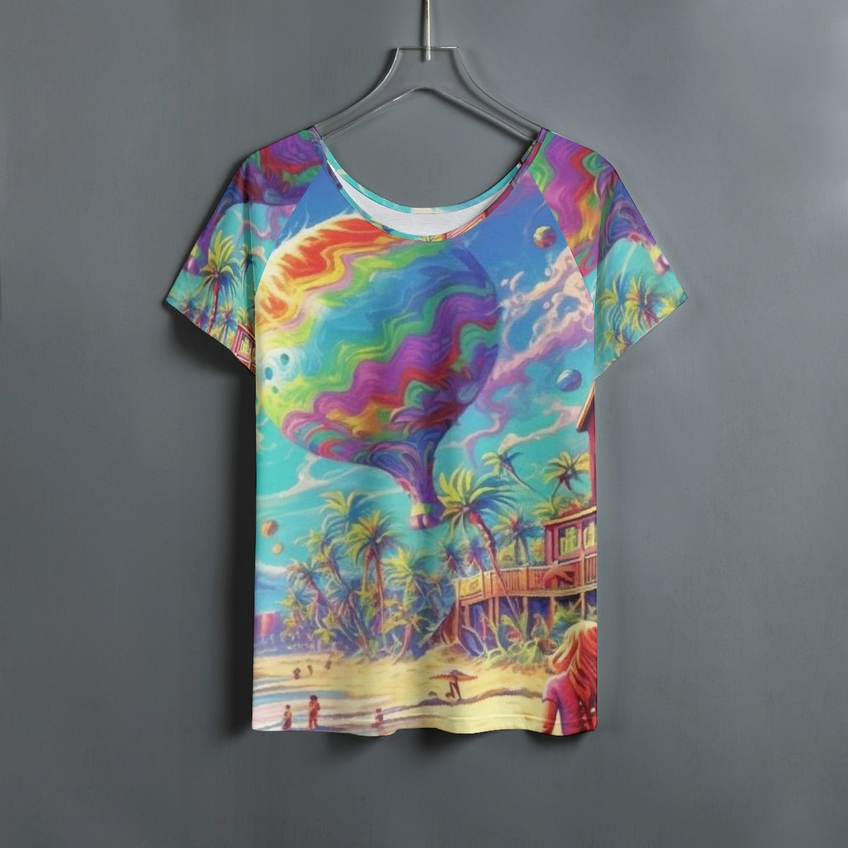 All-Over Print Women's Round Neck T-shirt With Raglan Sleeve