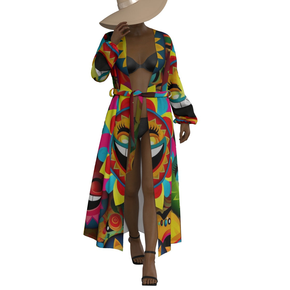 All-Over Print Women's Lace-up Chiffon Robe