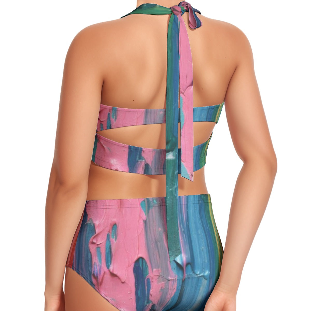 All-Over Print Women's Swimsuit Set With Halter