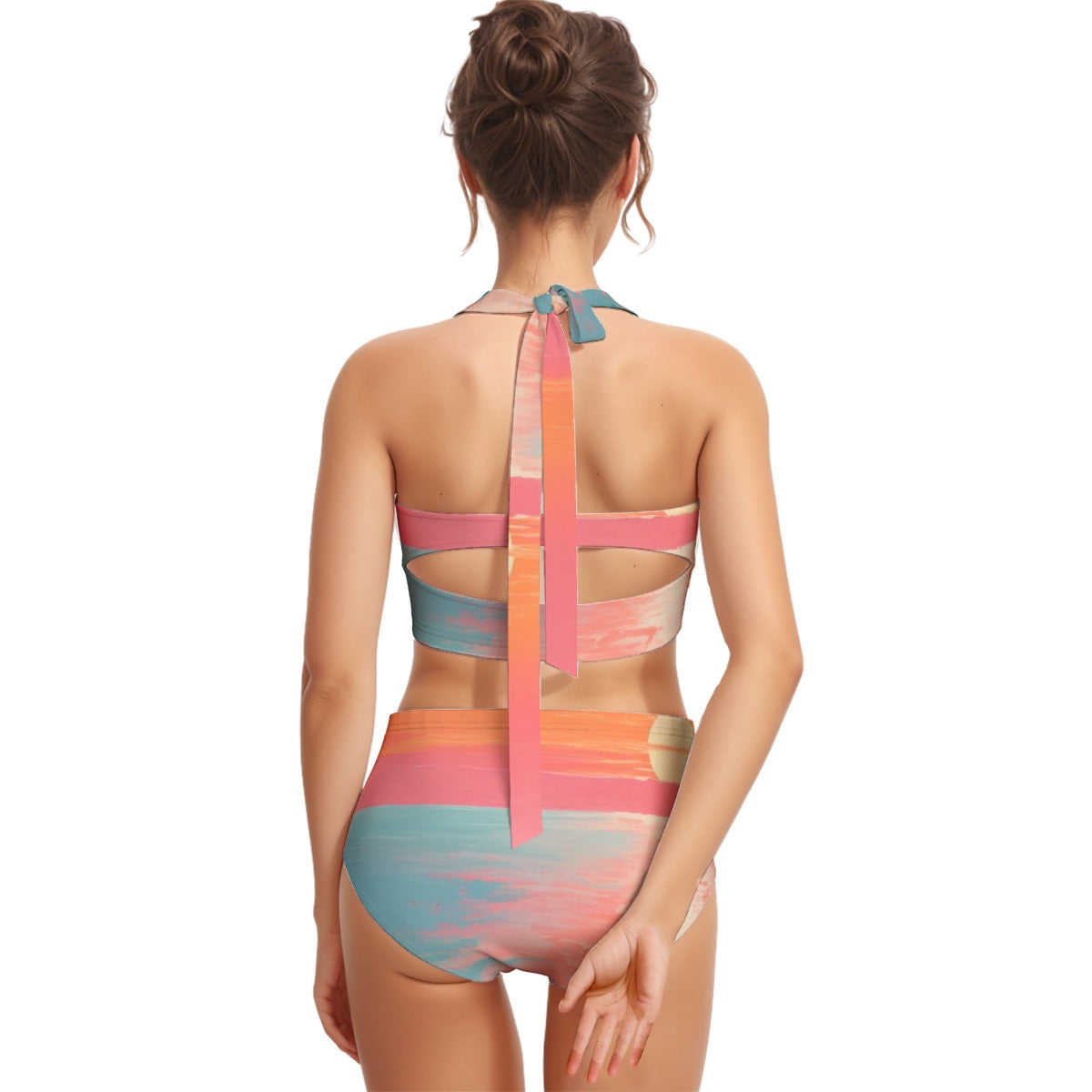 All-Over Print Women's Swimsuit Set With Halter
