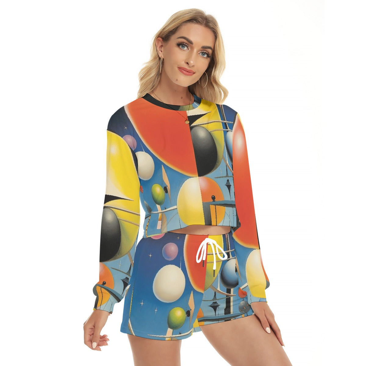 All-Over Print Women's Short Sweatshirt And Pants Suit