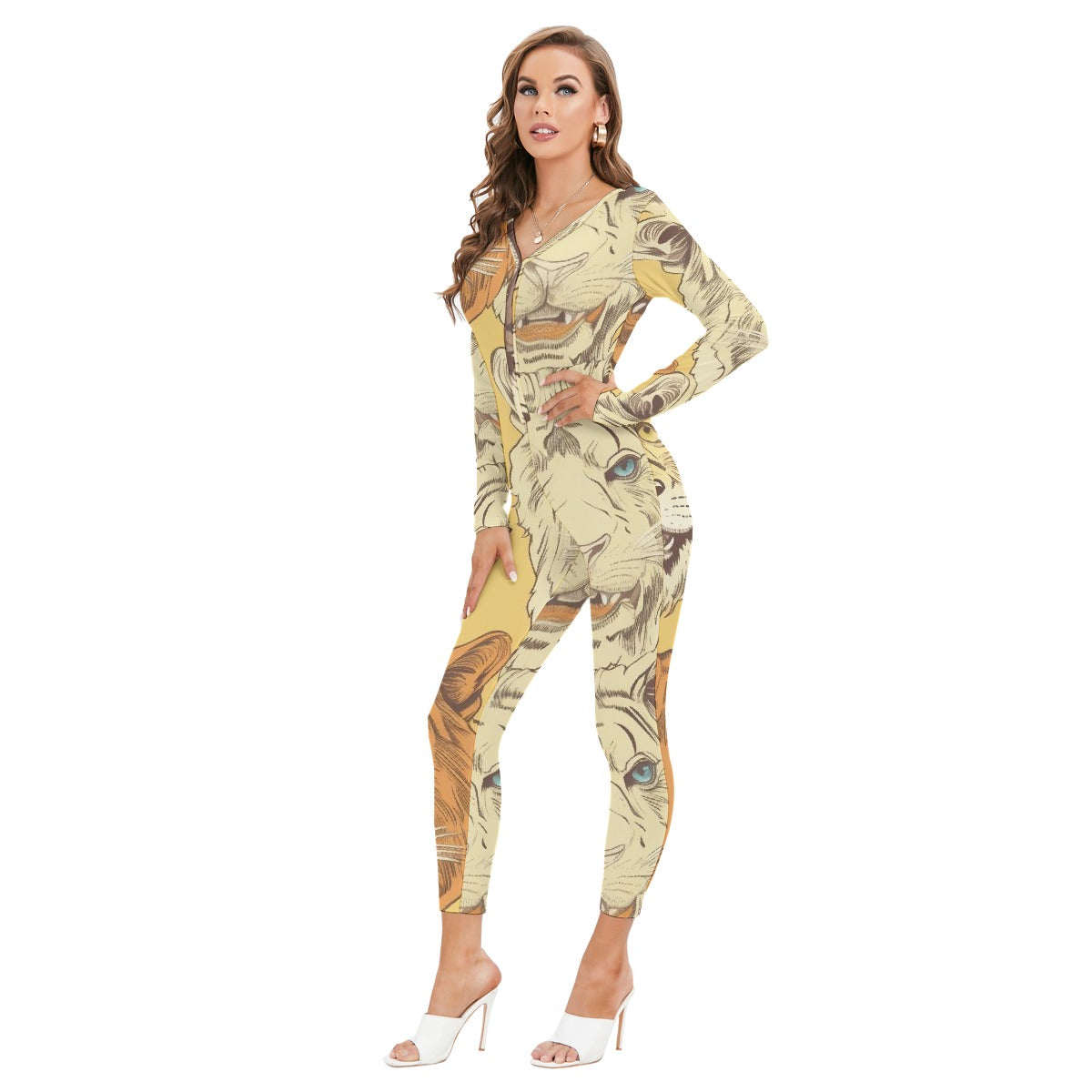 All-Over Print Women's Plunging Neck Jumpsuit