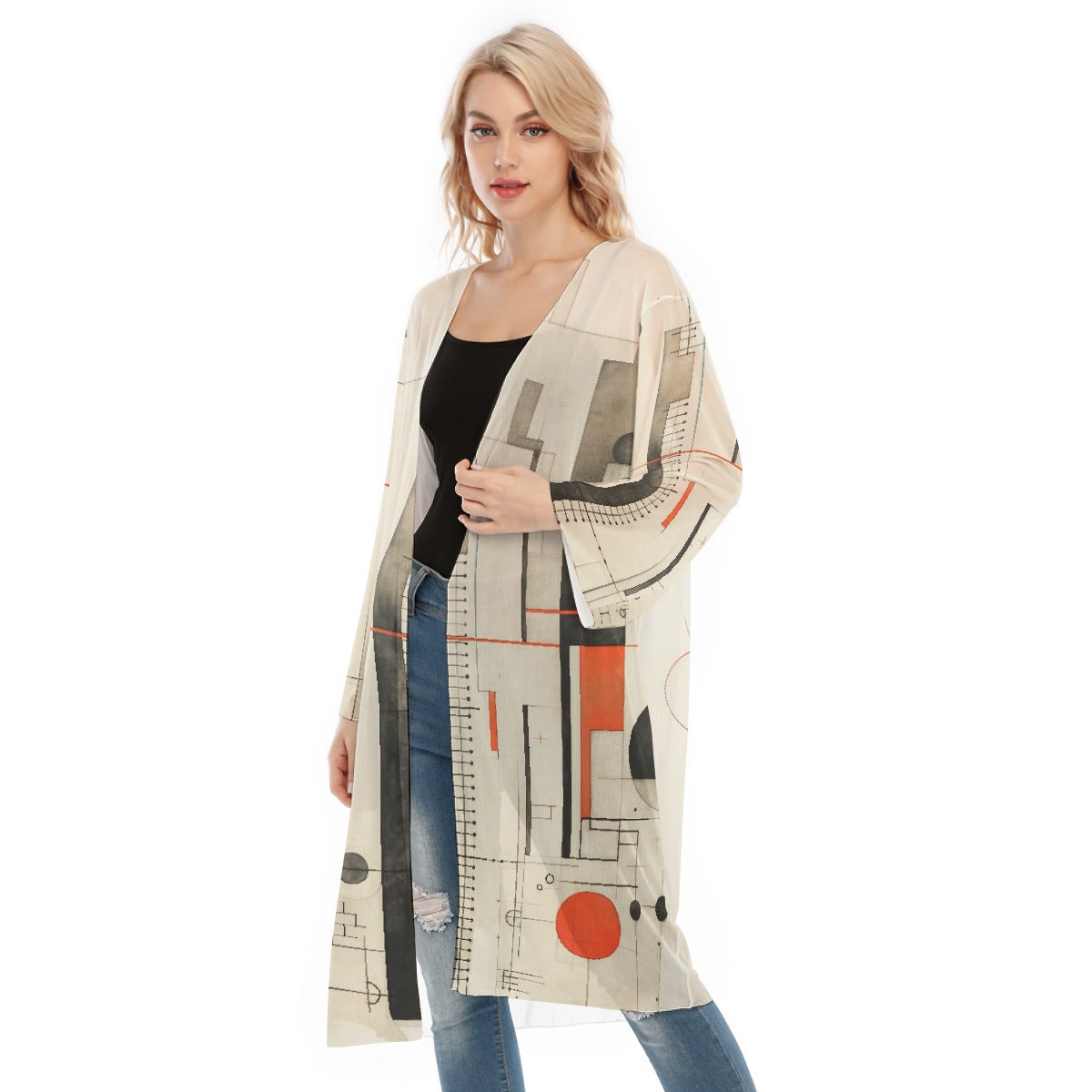 All- Over Print Women's Long Sleeve Mesh Cardigan