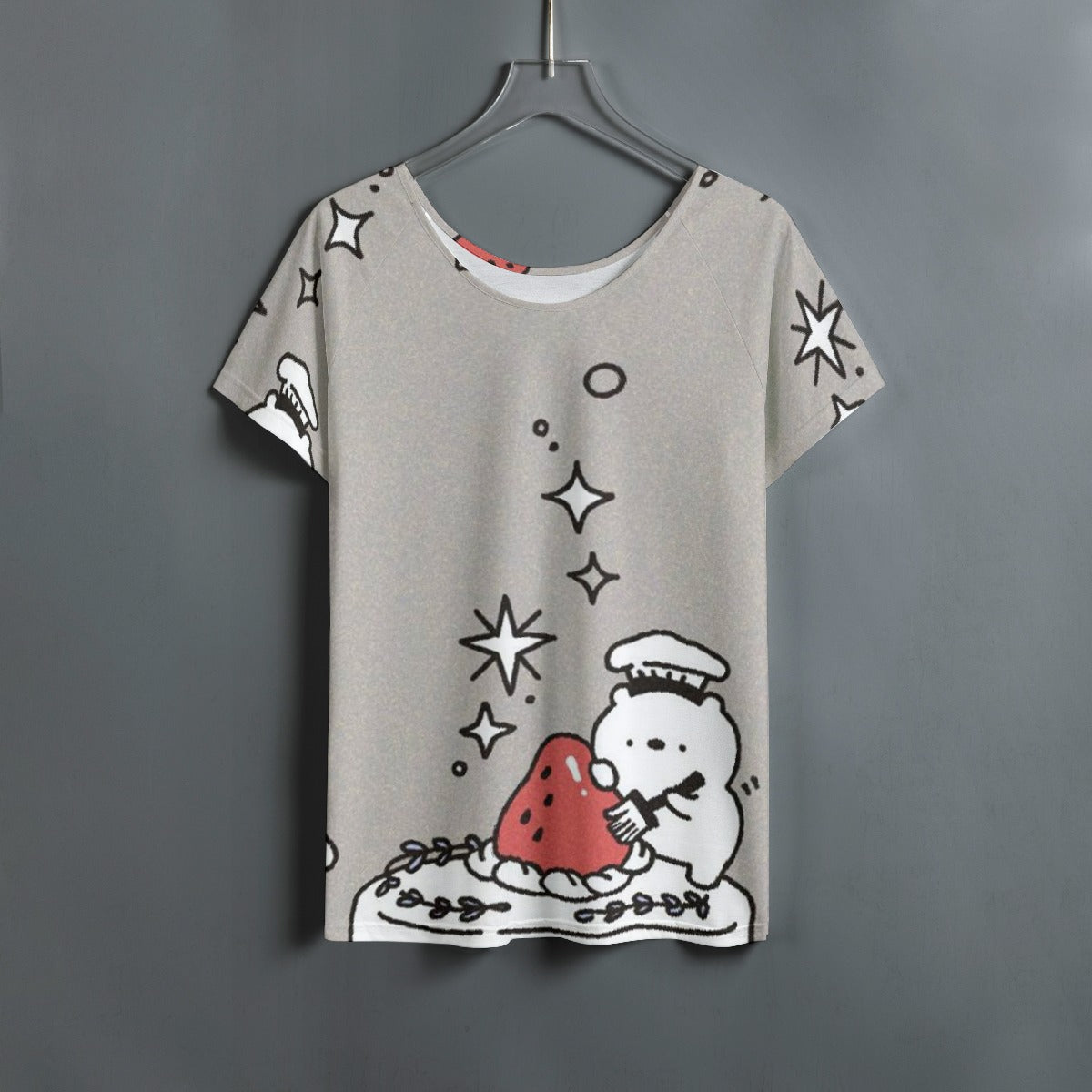 All-Over Print Women's Round Neck T-shirt With Raglan Sleeve