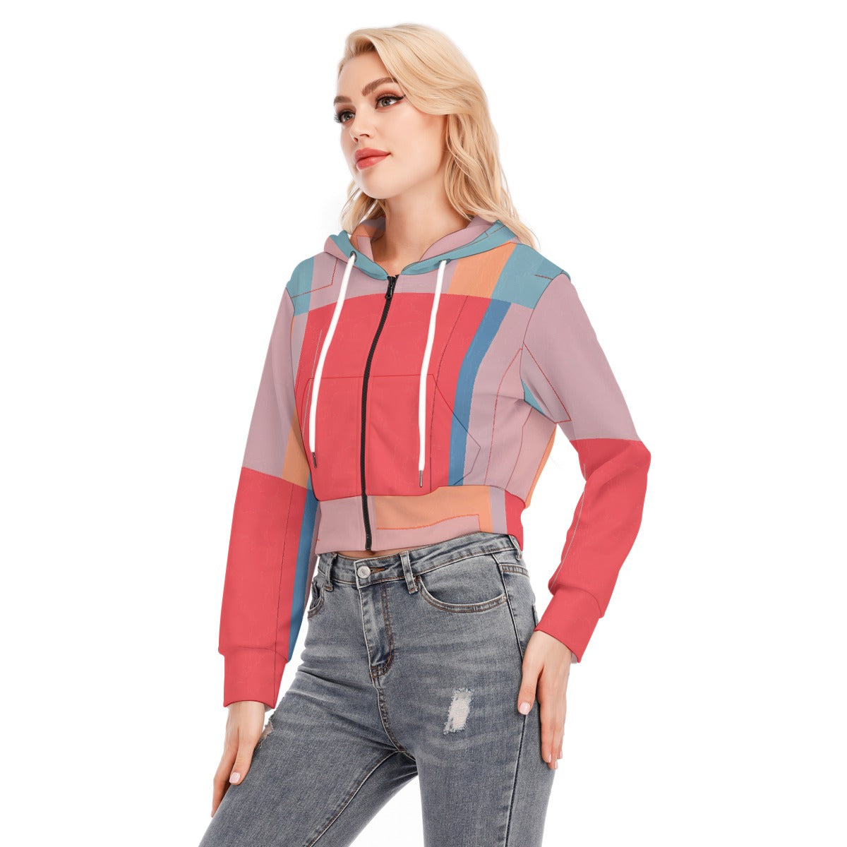 All-Over Print Women's Crop Top Hoodie With Zipper Closure