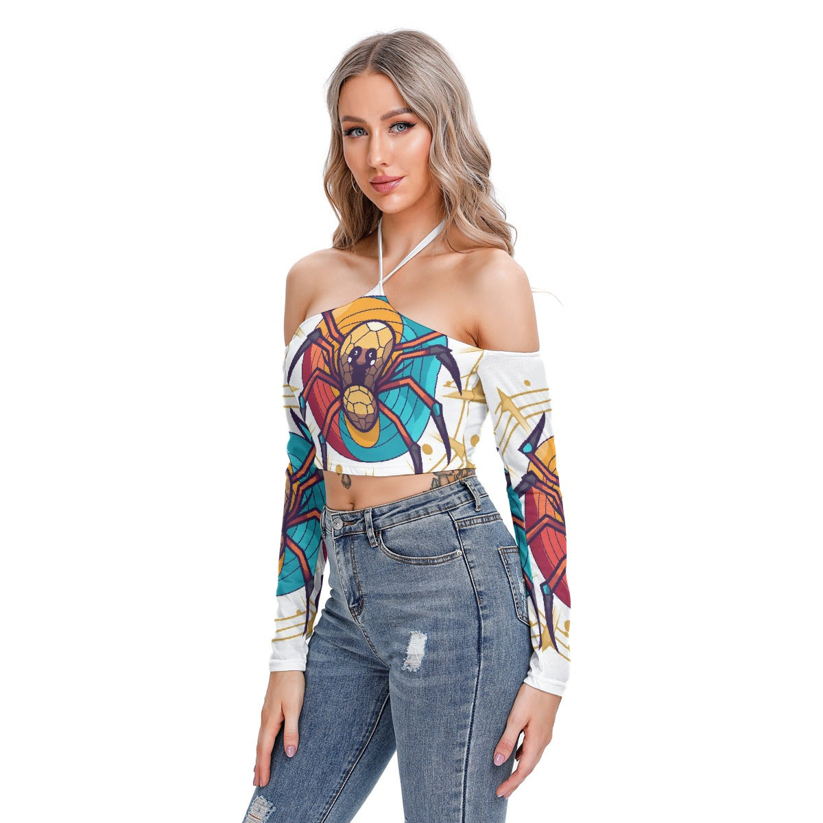 All-Over Print Women's Halter Lace-up Top