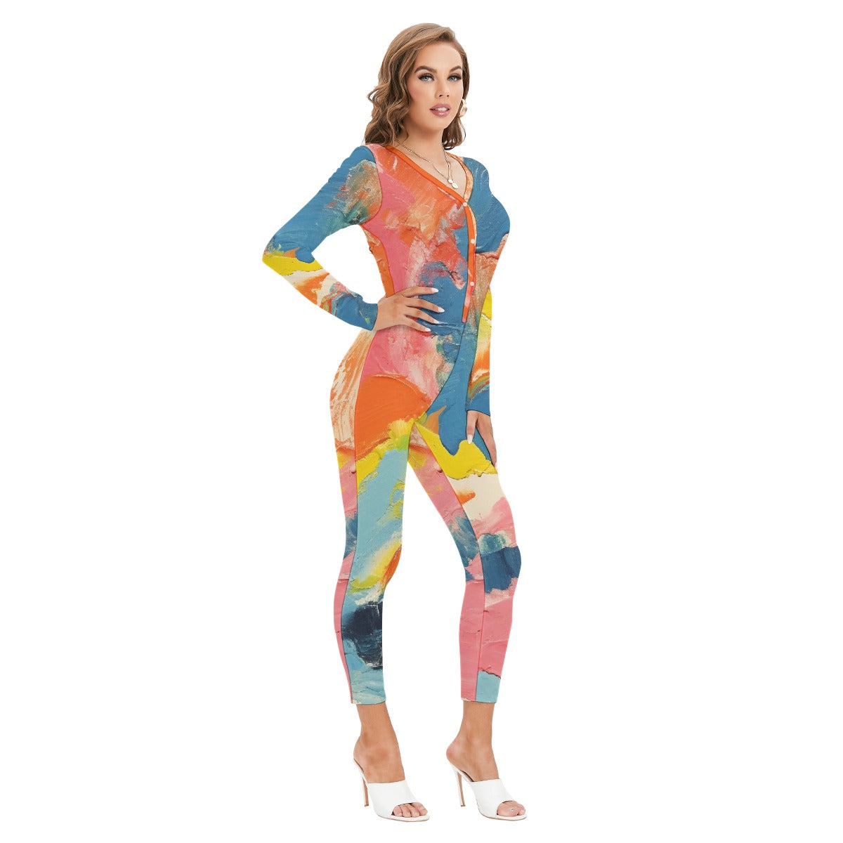 All-Over Print Women's Plunging Neck Jumpsuit