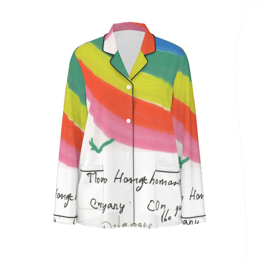 All-Over Print Women's Long Sleeve Pajama Set With Black Contrast Piping