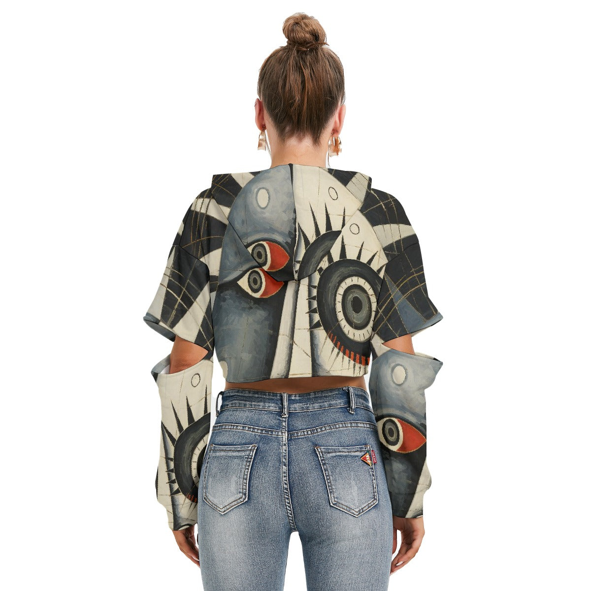 All-Over Print Women's Heavy Fleece Hoodie With Hollow Out Sleeve