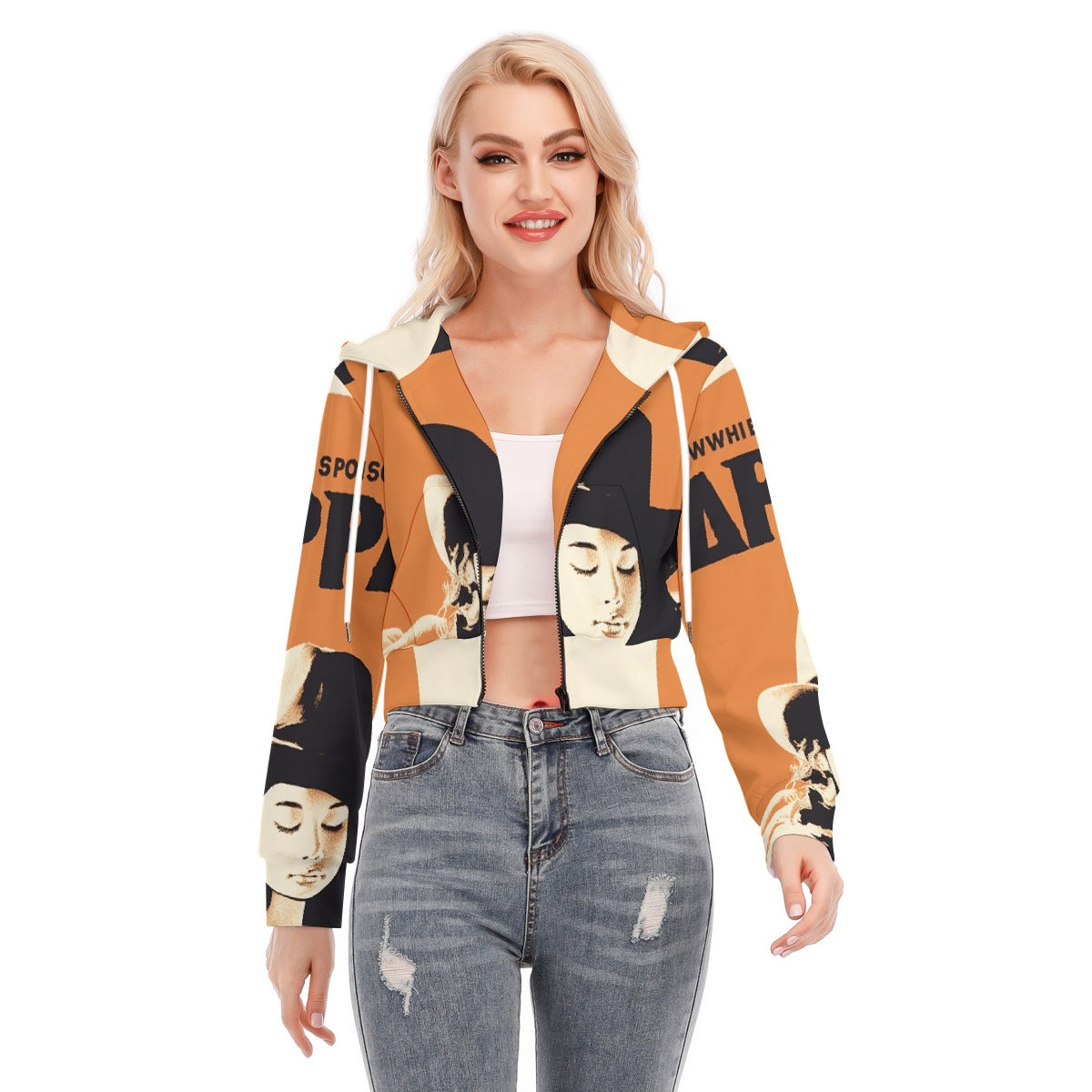 All-Over Print Women's Crop Top Hoodie With Zipper Closure