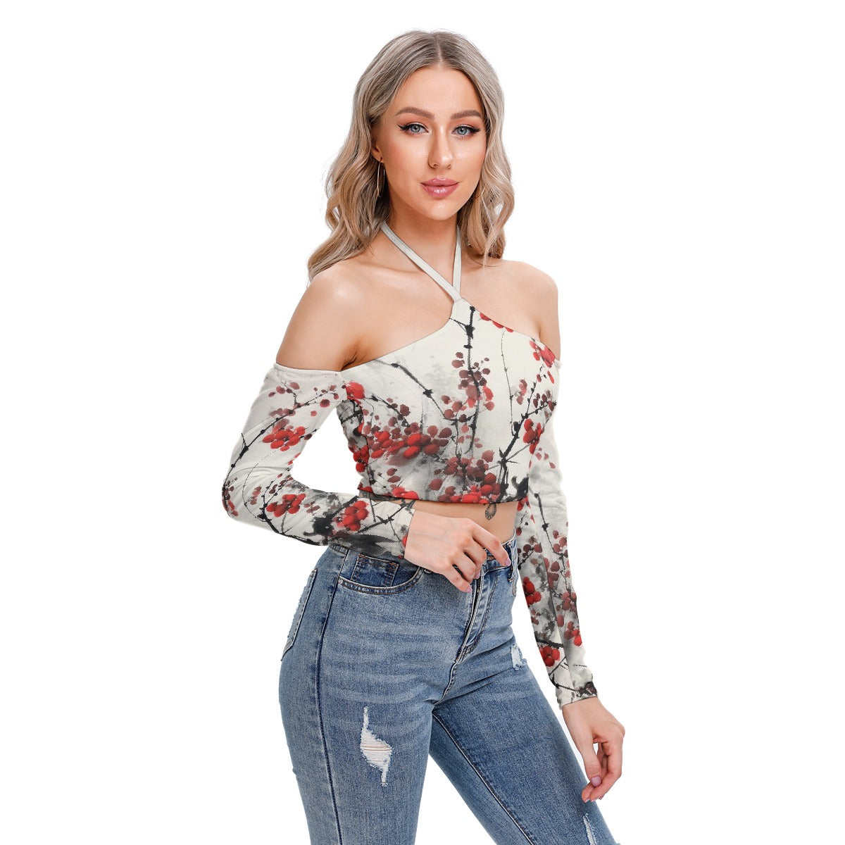 All-Over Print Women's Halter Lace-up Top