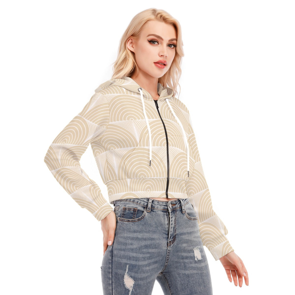 All-Over Print Women's Crop Top Hoodie With Zipper Closure