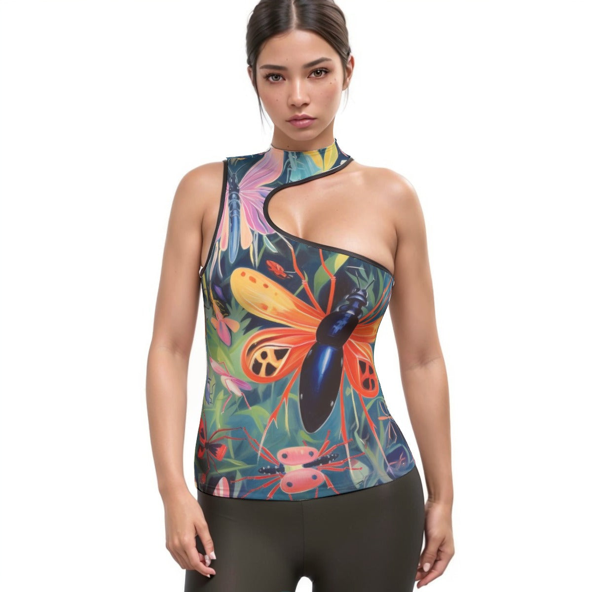 All-Over Print Women's Halter Sleeveless Asymmetrical Tank Top