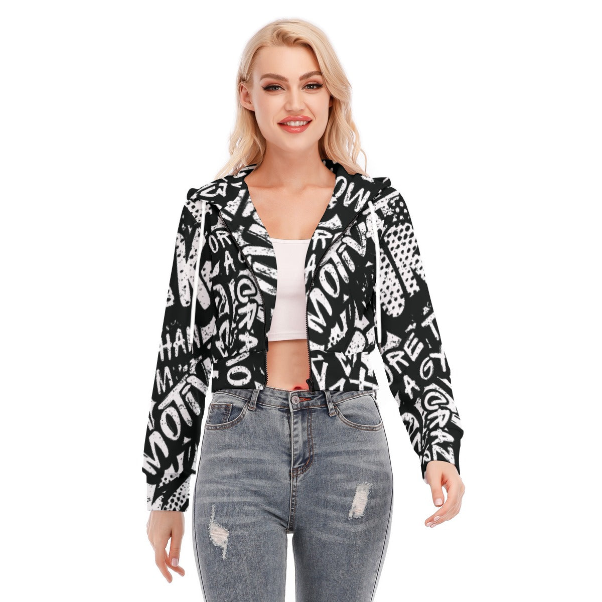 All-Over Print Women's Crop Top Hoodie With Zipper Closure