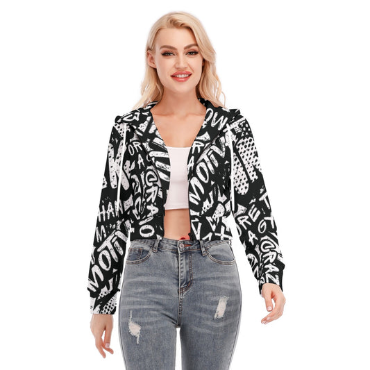 All-Over Print Women's Crop Top Hoodie With Zipper Closure