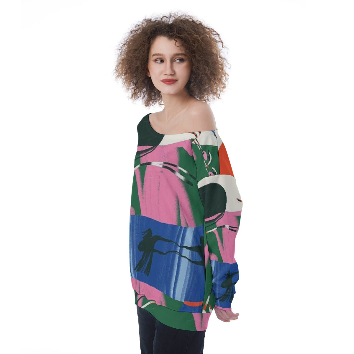 All-Over Print Oversized Women's Off-Shoulder Sweatshirt