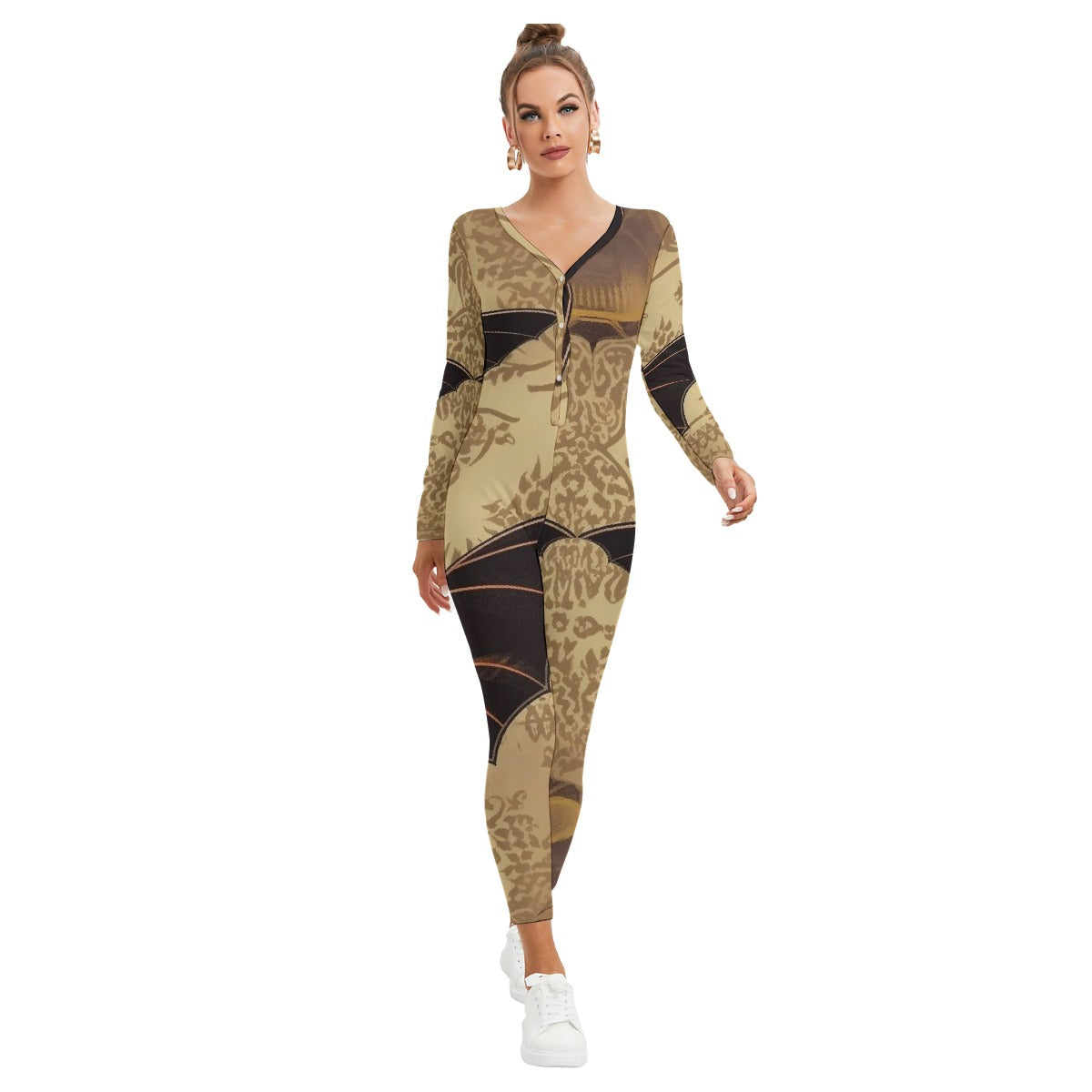 All-Over Print Women's Plunging Neck Jumpsuit