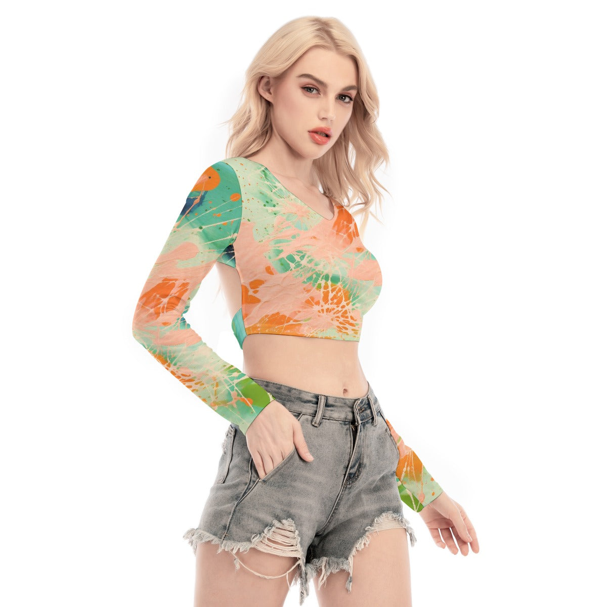 All-Over Print Women's Back Hollow T-shirt With Strap