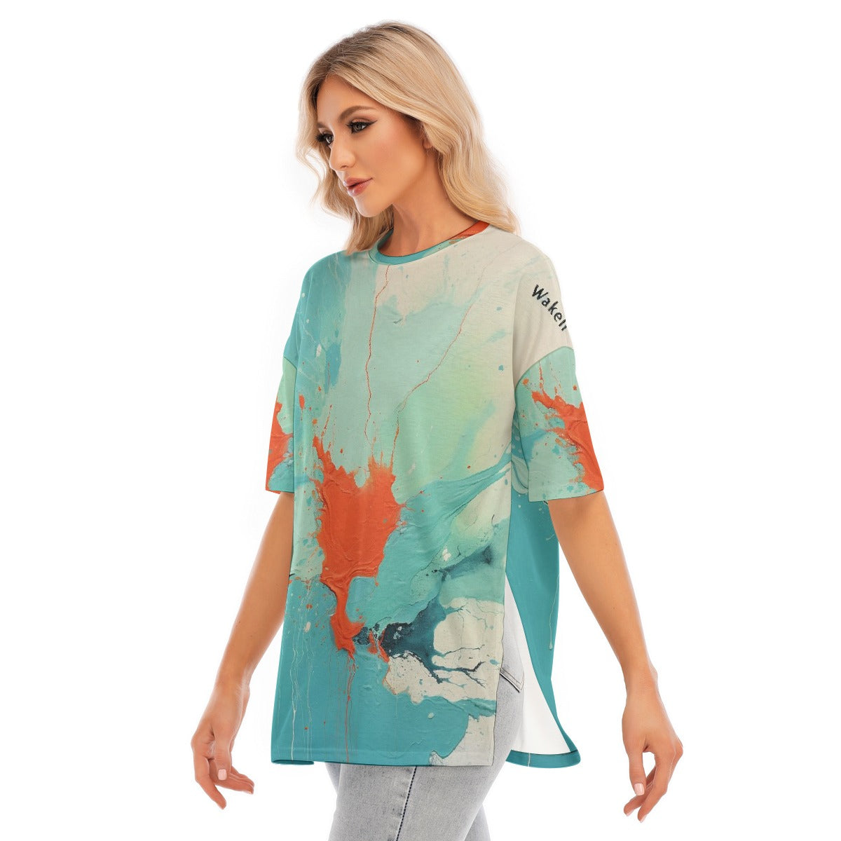 All-Over Print Women's Short Sleeves T-shirt With Hem Split