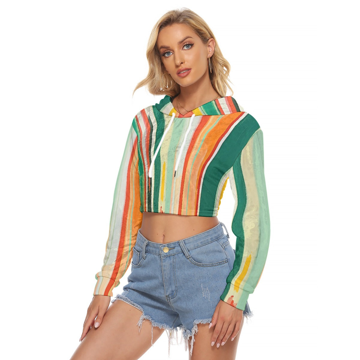 All-Over Print Women's Crop Top Hoodie|Velvet