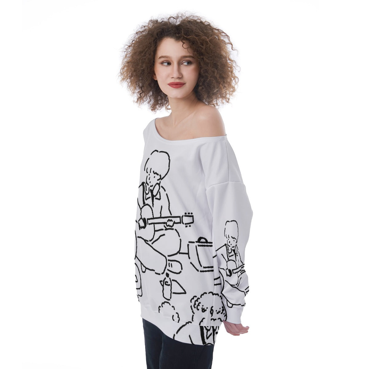All-Over Print Oversized Women's Off-Shoulder Sweatshirt