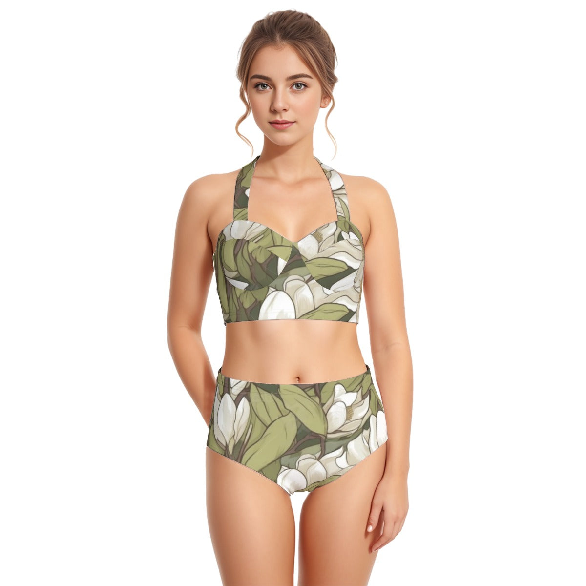 All-Over Print Women's Swimsuit Set With Halter