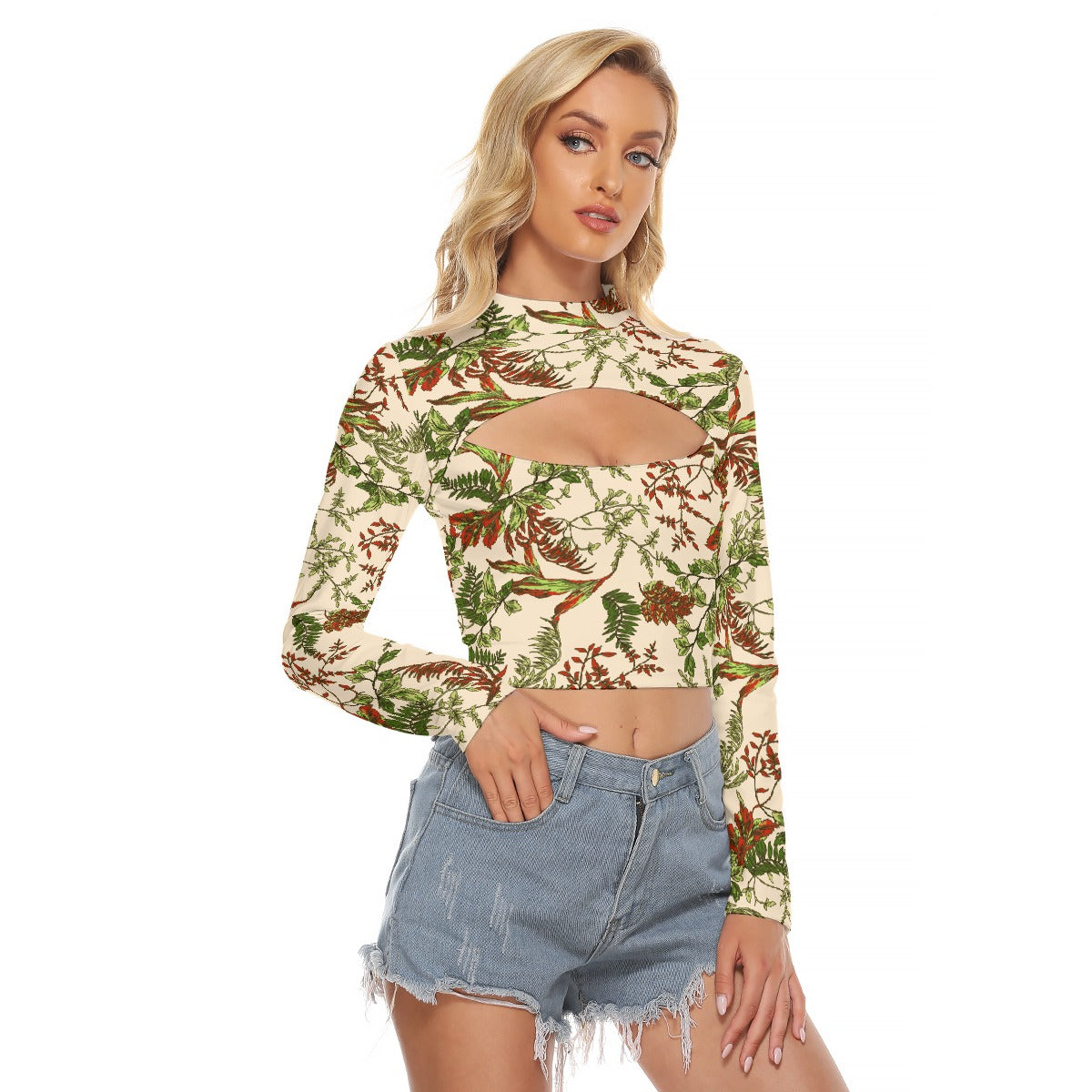 All-Over Print Women's Hollow Chest Keyhole Tight Crop Top