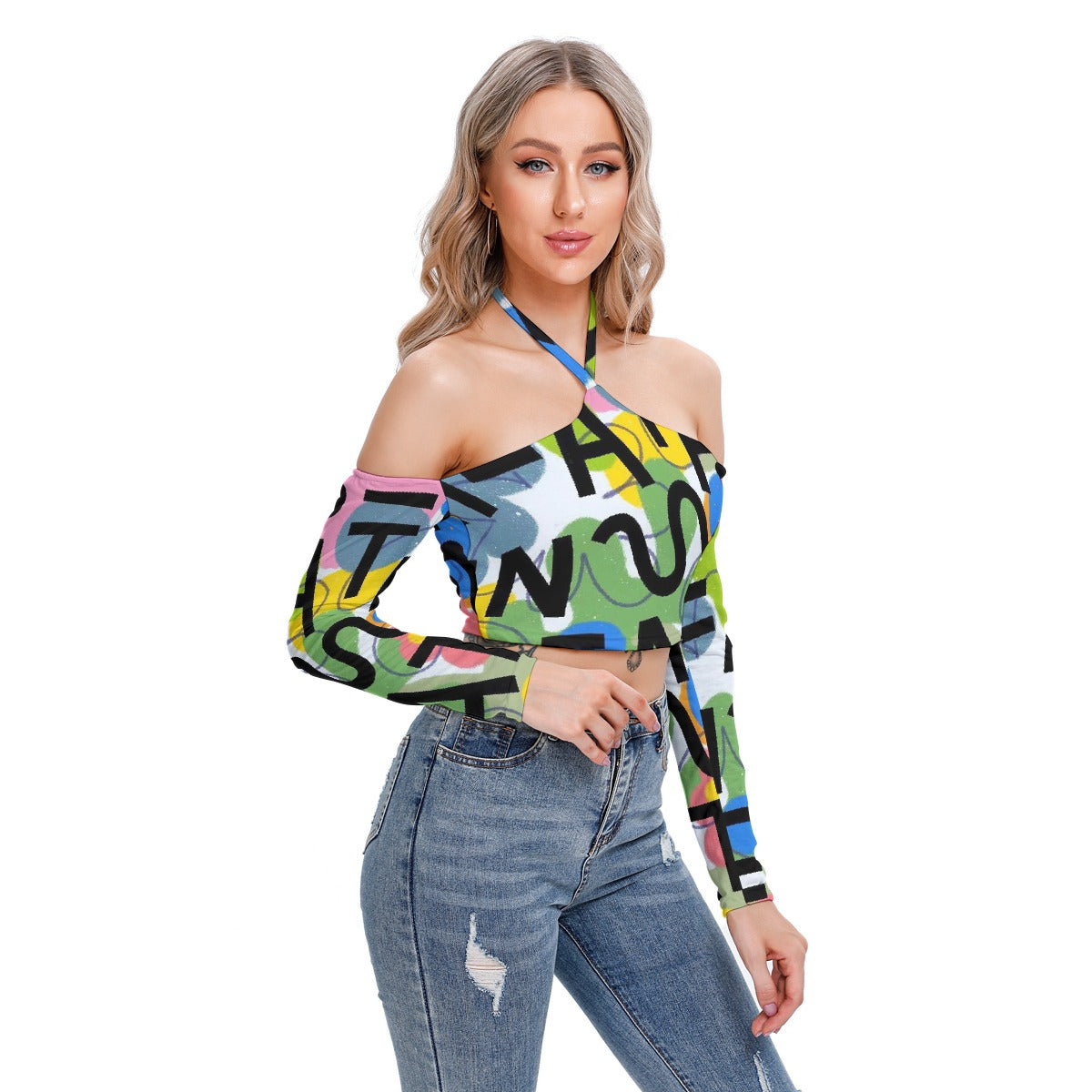 All-Over Print Women's Halter Lace-up Top